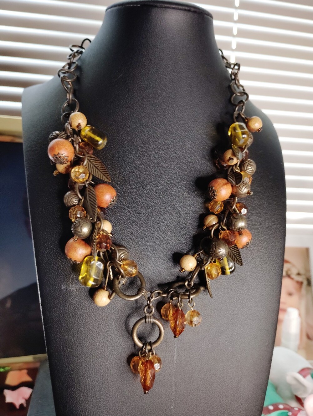Hello Fall! Vintage Amber and Brown Cluster Necklace - Vintage Women Jewelry